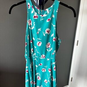 Floral Sleeveless Dress - Teal and Pink